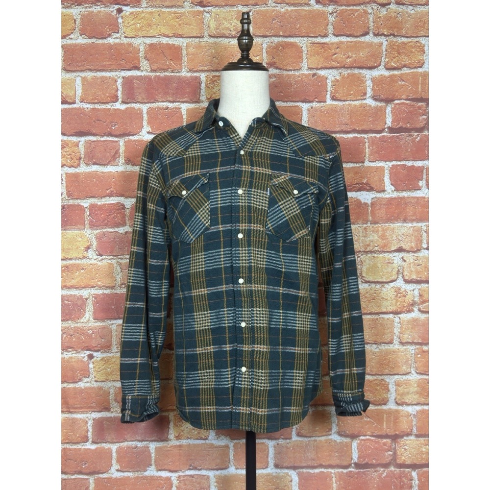 Levi's Men's Pearl Snap Check Plaid Size M 100% Cotton Western Shirt Green